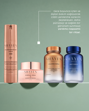 LONGEVITY NIGHT RENEW RITUAL, Gündüz & Gece İçten-Dışa İleri Bakım Seti, Collagen Complex Supplement™ 60 Tablet + Night Complex Supplement™ 30 Tablet + Biorepair 100H Krem™ + Collagen Micro Shot 300™