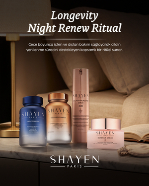 LONGEVITY NIGHT RENEW RITUAL, Gündüz & Gece İçten-Dışa İleri Bakım Seti, Collagen Complex Supplement™ 60 Tablet + Night Complex Supplement™ 30 Tablet + Biorepair 100H Krem™ + Collagen Micro Shot 300™